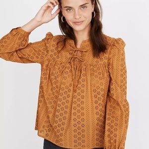 Madewell Eyelet Double-Tie Peasant Top | XXS